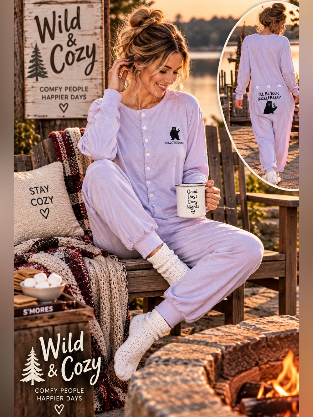 NWT,Wild & Cozy Yellowstone,”I’ll Be Your Huckleberry Bear,Body Suit PJ’s,Size L